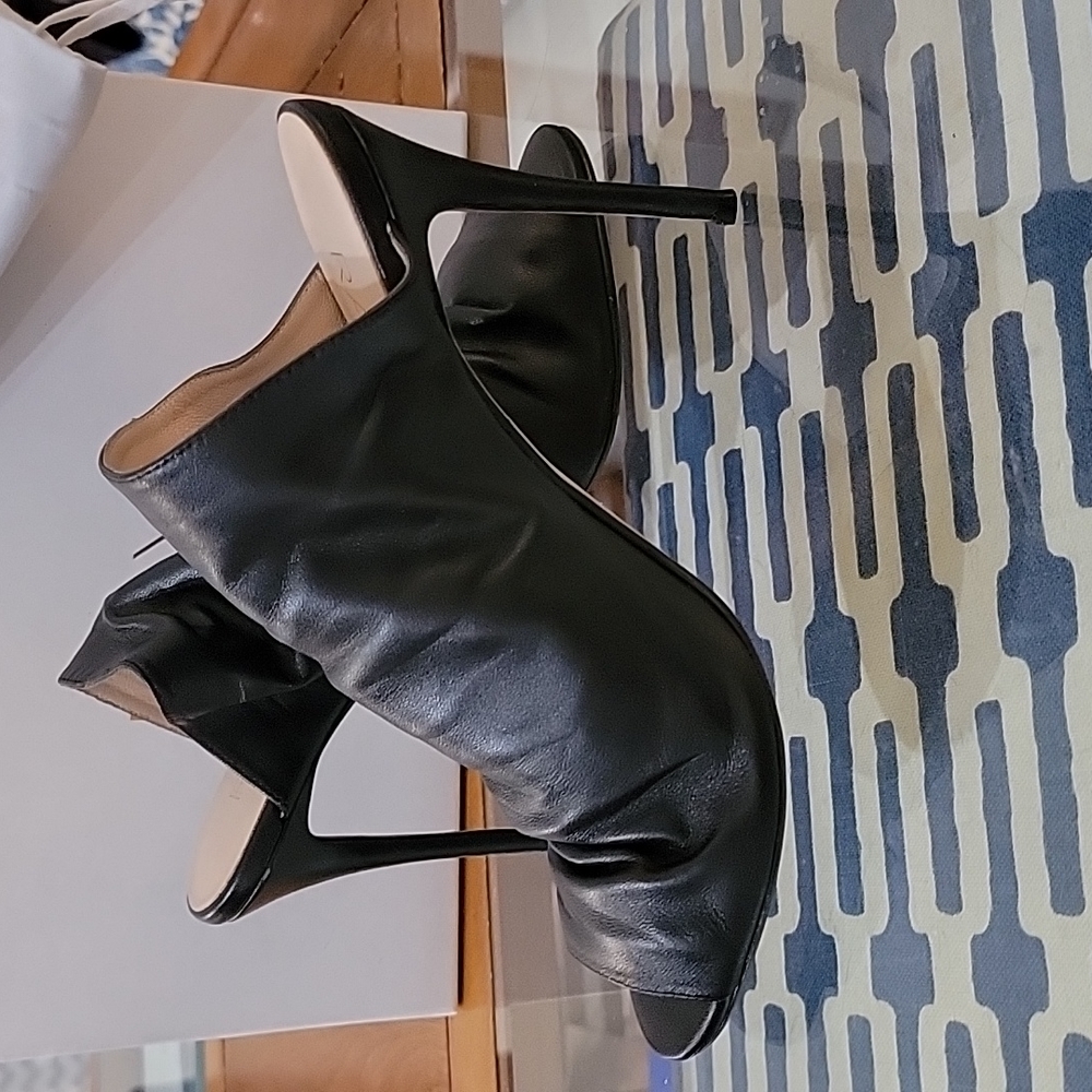 NWB RAYE Black Leather Peep-toe Stilletto Mules Size: 9.5/39.5